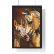 Majestic Horse Love Vertical Framed Poster, Equestrian Art Print, Animal Lovers Decor, Horse Mother and Foal, Home Wall Art