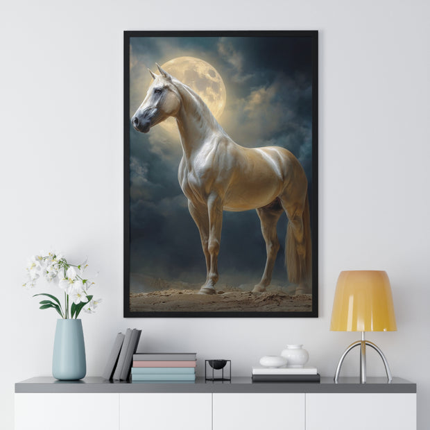 Majestic Horse Vertical Framed Poster | Equestrian Art Decor | Perfect Gift for Horse Lovers | Moonlit Wall Art | Home Office Decoration