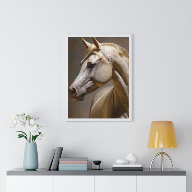 Elegant Horse Framed Art Print, White Horse Wall Decor, Equine Decor, Animal Lover Gift, Rustic Home Wall Art