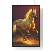 Golden Horse Vertical Framed Poster, Equestrian Decor, Horse Lover Gift, Wall Art, Home Office Decoration