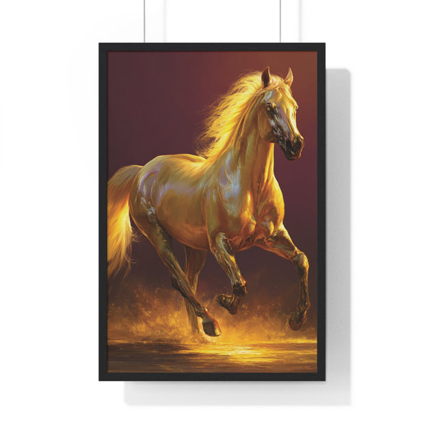 Golden Horse Vertical Framed Poster, Equestrian Decor, Horse Lover Gift, Wall Art, Home Office Decoration