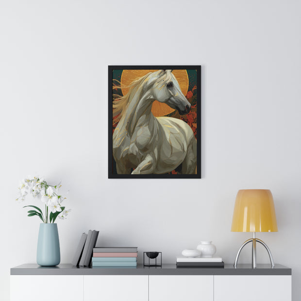 Majestic Horse Vertical Framed Poster, Equine Art, Animal Lover Decor, Gift for Horse Lovers, Home Wall Art, Rustic Farmhouse Style