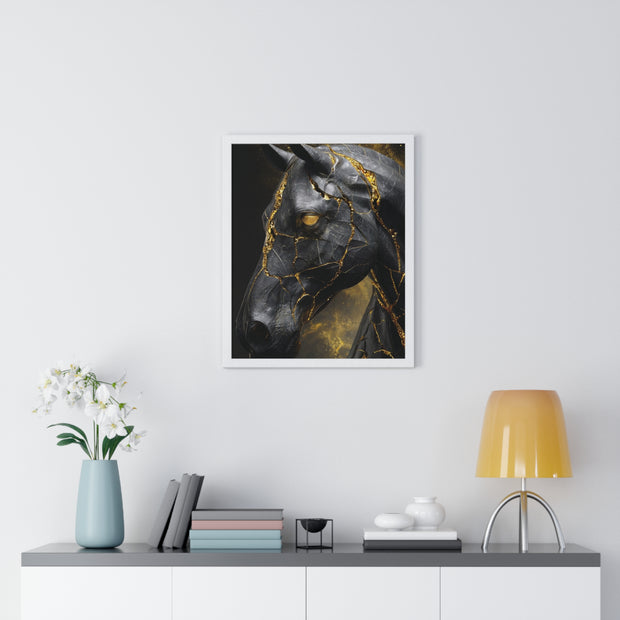 Elegant Horse Framed Art Print, Modern Wall Decor, Unique Home Accent, Gift for Horse Lovers, Art for Living Room, Black Gold Art