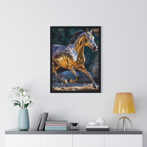 Golden Horse Framed Poster, Equestrian Art, Animal Lover Gift, Home Decor, Wall Art, Gift for Horse Enthusiasts