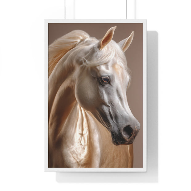 Majestic White Horse Art Print | Vertical Framed Poster for Home Decor, Horse Lover Gift, Equestrian Wall Art, Animal Themed Room