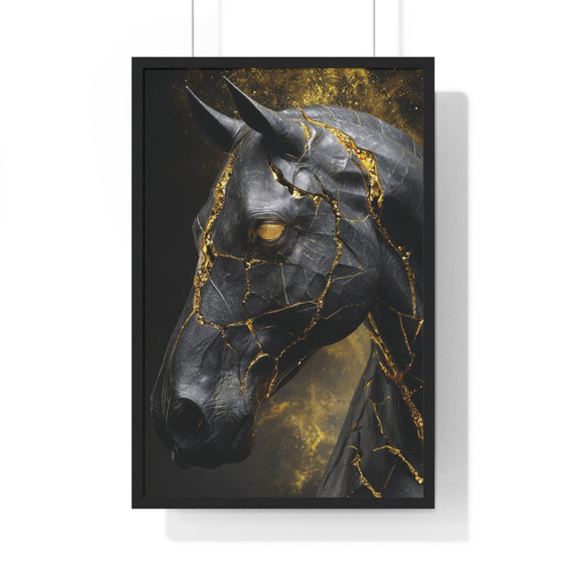 Elegant Horse Framed Art Print, Modern Wall Decor, Unique Home Accent, Gift for Horse Lovers, Art for Living Room, Black Gold Art