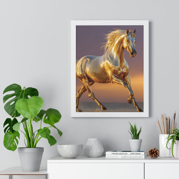 Golden Horse Framed Art Print, Equine Wall Decor, Horse Lover Gift, Equestrian Decor, Animal Home Art, Rustic Farmhouse Wall Art