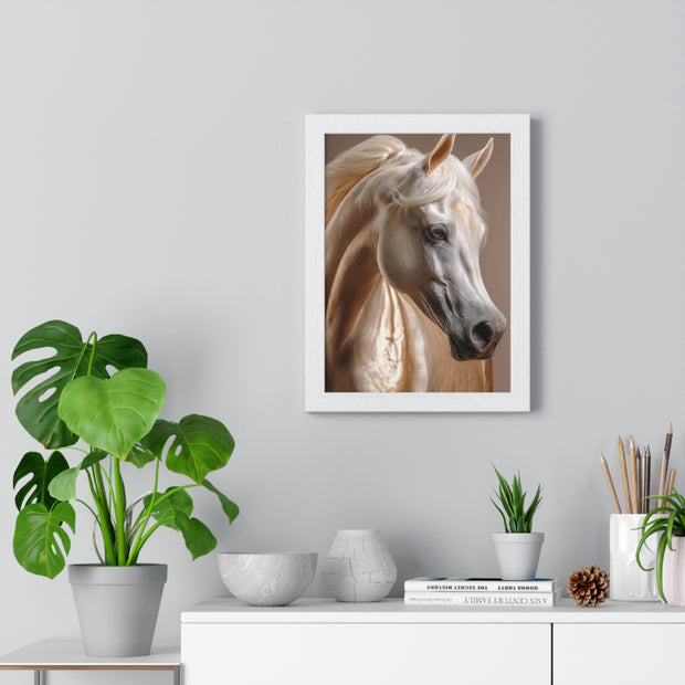 Majestic White Horse Art Print | Vertical Framed Poster for Home Decor, Horse Lover Gift, Equestrian Wall Art, Animal Themed Room