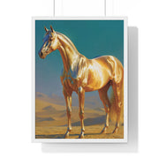Golden Horse Vertical Framed Poster, Modern Wall Art, Equestrian Decor, Animal Lover Gift, Home Aesthetic