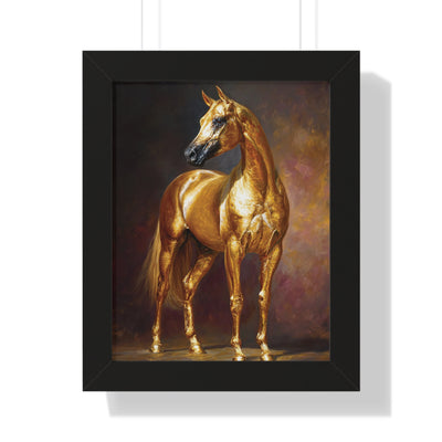 Golden Horse Framed Poster, Equestrian Wall Art, Horse Lover Gift, Elegant Home Decor, Animal Artwork, Gallery Wall Decor