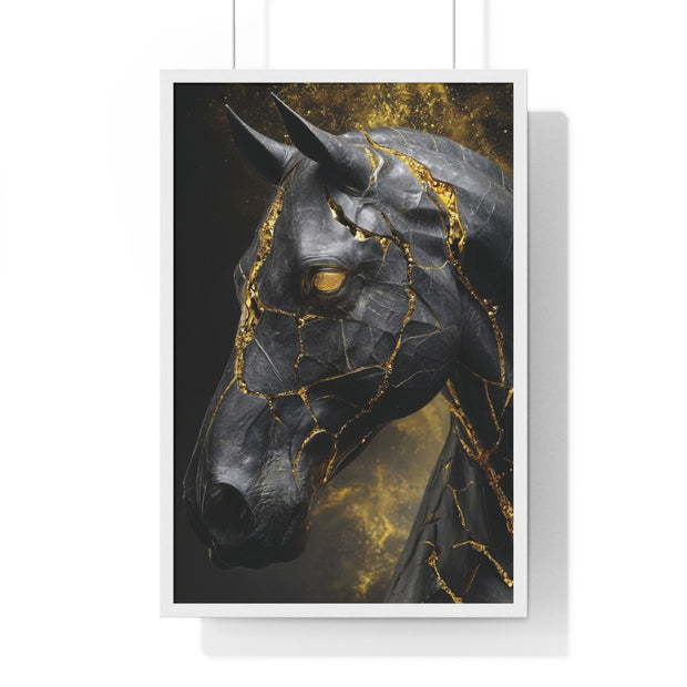 Elegant Horse Framed Art Print, Modern Wall Decor, Unique Home Accent, Gift for Horse Lovers, Art for Living Room, Black Gold Art