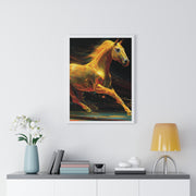Golden Horse Art Vertical Framed Poster, Equestrian Home Decor, Gallery Wall Artwork, Horse Lover Gift, Vibrant Animal Print
