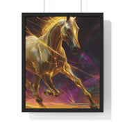 Majestic Golden Horse Framed Poster, Horse Art, Equine Decor, Animal Lover Gift, Wall Art for Home, Motivational Wall Decor