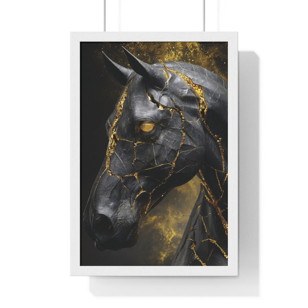 Elegant Horse Framed Art Print, Modern Wall Decor, Unique Home Accent, Gift for Horse Lovers, Art for Living Room, Black Gold Art