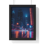 Urban Nightscape Framed Poster, Modern Wall Art, City Skyline Print, Stylish Home Decor, Perfect Gift for City Lovers
