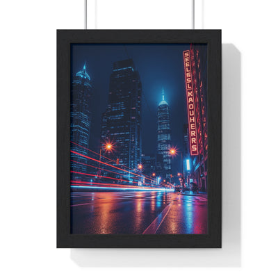 Urban Nightscape Framed Poster, Modern Wall Art, City Skyline Print, Stylish Home Decor, Perfect Gift for City Lovers