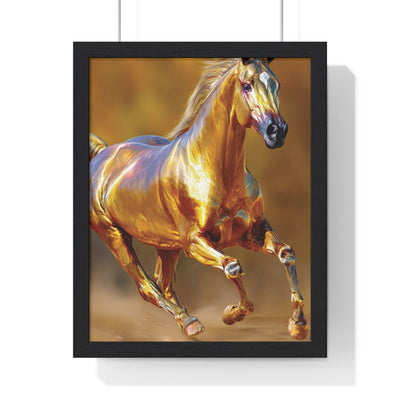 Golden Horse Framed Poster, Equestrian Art Wall Decor, Horse Lover Gift, Home Office Decor, Pet Portrait