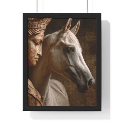 Elegant Horse & Statue Art Print, Framed Wall Decor, Vintage Home Accents, Equine Art for Horse Lovers, Gift for Animal Enthusiasts