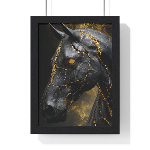 Elegant Horse Framed Art Print, Modern Wall Decor, Unique Home Accent, Gift for Horse Lovers, Art for Living Room, Black Gold Art