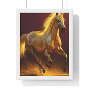 Golden Horse Vertical Framed Poster, Equestrian Decor, Horse Lover Gift, Wall Art, Home Office Decoration