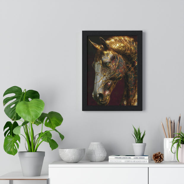 Elegant Horse Framed Art Print | Gold Abstract Horse Wall Decor, Horse Lover Gift, Rustic Home Decor, Equine Print