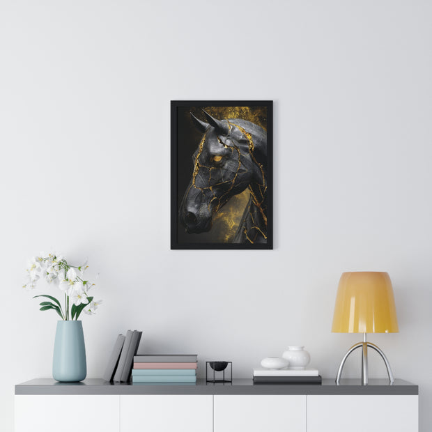 Elegant Horse Framed Art Print, Modern Wall Decor, Unique Home Accent, Gift for Horse Lovers, Art for Living Room, Black Gold Art