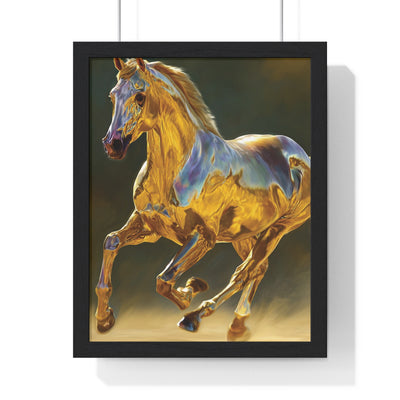 Golden Horse Art Print, Vertical Framed Poster, Equine Wall Decor, Gift for Horse Lovers, Equestrian Home Decor, Motivational Art
