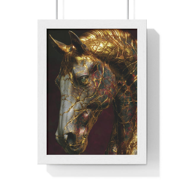 Elegant Horse Framed Art Print | Gold Abstract Horse Wall Decor, Horse Lover Gift, Rustic Home Decor, Equine Print