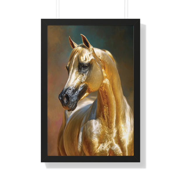 Golden Horse Framed Vertical Poster, Equestrian Decor, Horse Lover Gift, Farmhouse Wall Art, Animal Prints