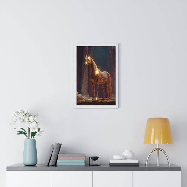Elegant Gold Horse Vertical Framed Poster, Home Decor, Fine Art Print, Wall Art, Modern Decor, Gift for Horse Lovers