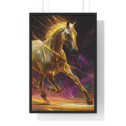 Majestic Golden Horse Framed Poster, Horse Art, Equine Decor, Animal Lover Gift, Wall Art for Home, Motivational Wall Decor