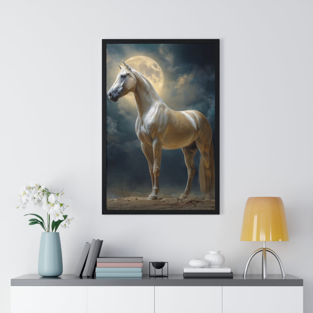 Majestic Horse Vertical Framed Poster | Equestrian Art Decor | Perfect Gift for Horse Lovers | Moonlit Wall Art | Home Office Decoration