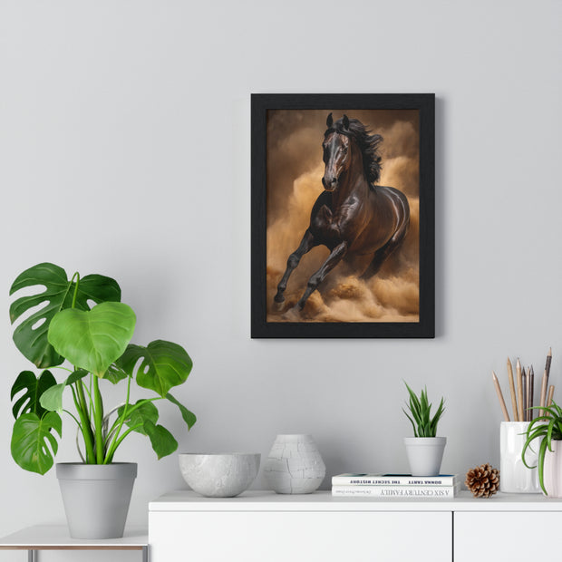 Elegant Galloping Horse Vertical Framed Poster, Equine Art, Horse Lover Gift, Home Decor, Animal Wall Art, Rustic Style, Equine Wall Decor