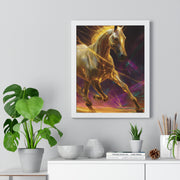 Majestic Golden Horse Framed Poster, Horse Art, Equine Decor, Animal Lover Gift, Wall Art for Home, Motivational Wall Decor
