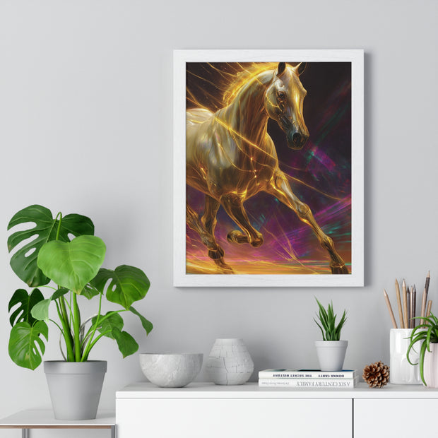 Majestic Golden Horse Framed Poster, Horse Art, Equine Decor, Animal Lover Gift, Wall Art for Home, Motivational Wall Decor