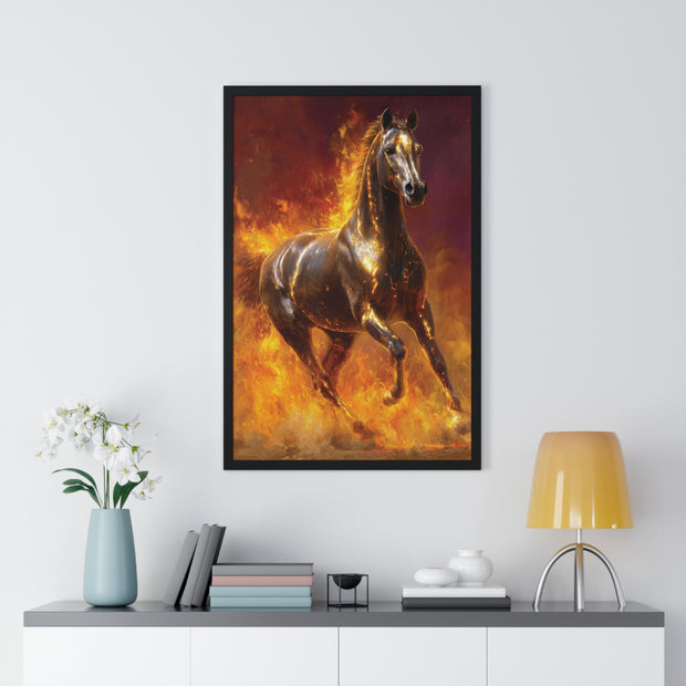 Majestic Fire Horse Vertical Framed Poster, Horse Wall Art, Equestrian Decor, Gift for Animal Lovers, Unique Home Decor