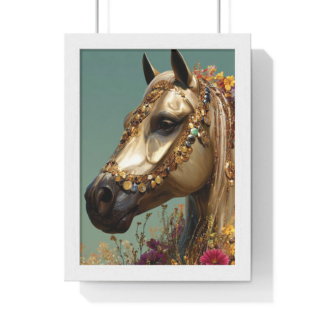 Golden Horse Framed Art Print, Elegant Home Decor, Gift for Animal Lovers, Equine Art, Wall Decoration