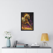 Majestic Golden Horse Framed Poster, Horse Art, Equine Decor, Animal Lover Gift, Wall Art for Home, Motivational Wall Decor