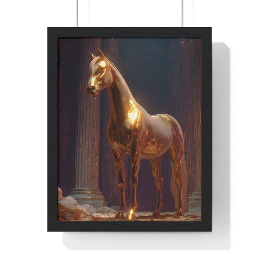 Elegant Gold Horse Vertical Framed Poster, Home Decor, Fine Art Print, Wall Art, Modern Decor, Gift for Horse Lovers