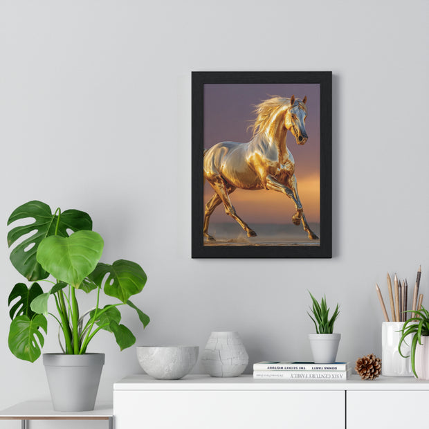 Golden Horse Framed Art Print, Equine Wall Decor, Horse Lover Gift, Equestrian Decor, Animal Home Art, Rustic Farmhouse Wall Art