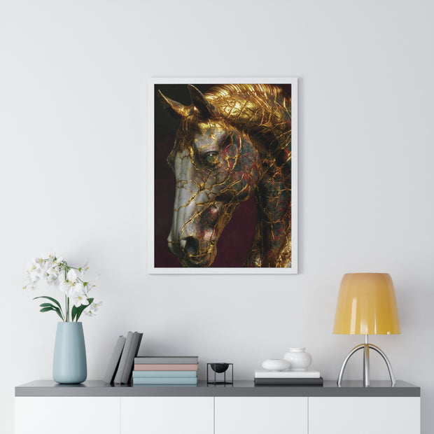 Elegant Horse Framed Art Print | Gold Abstract Horse Wall Decor, Horse Lover Gift, Rustic Home Decor, Equine Print