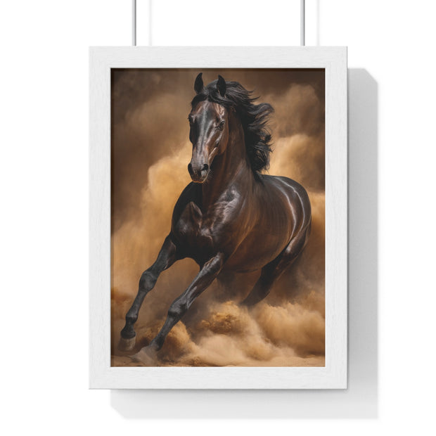 Elegant Galloping Horse Vertical Framed Poster, Equine Art, Horse Lover Gift, Home Decor, Animal Wall Art, Rustic Style, Equine Wall Decor