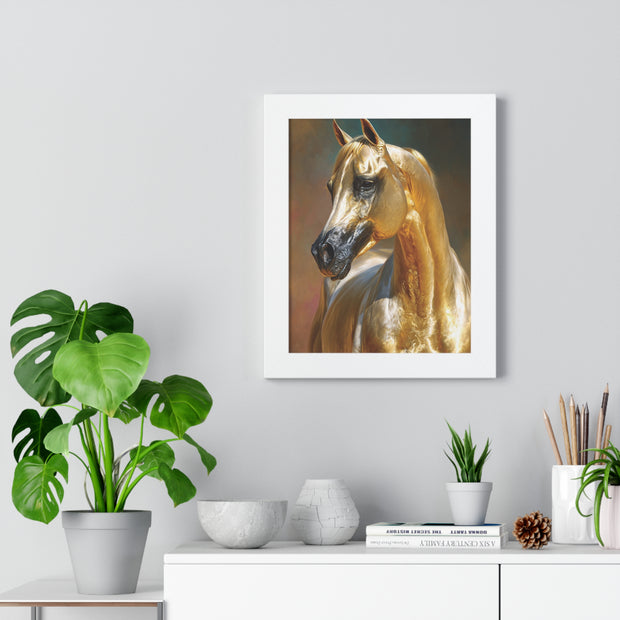 Golden Horse Framed Vertical Poster, Equestrian Decor, Horse Lover Gift, Farmhouse Wall Art, Animal Prints