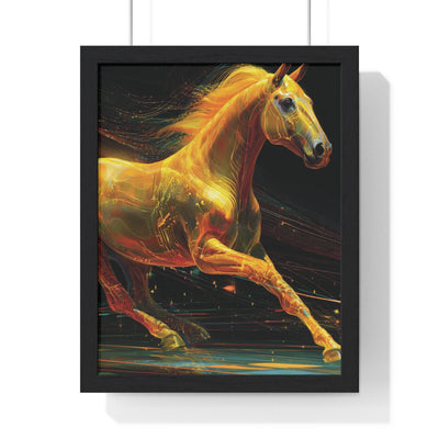 Golden Horse Art Vertical Framed Poster, Equestrian Home Decor, Gallery Wall Artwork, Horse Lover Gift, Vibrant Animal Print