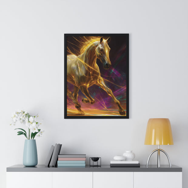Majestic Golden Horse Framed Poster, Horse Art, Equine Decor, Animal Lover Gift, Wall Art for Home, Motivational Wall Decor