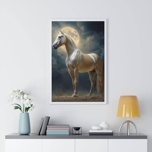 Majestic Horse Vertical Framed Poster | Equestrian Art Decor | Perfect Gift for Horse Lovers | Moonlit Wall Art | Home Office Decoration