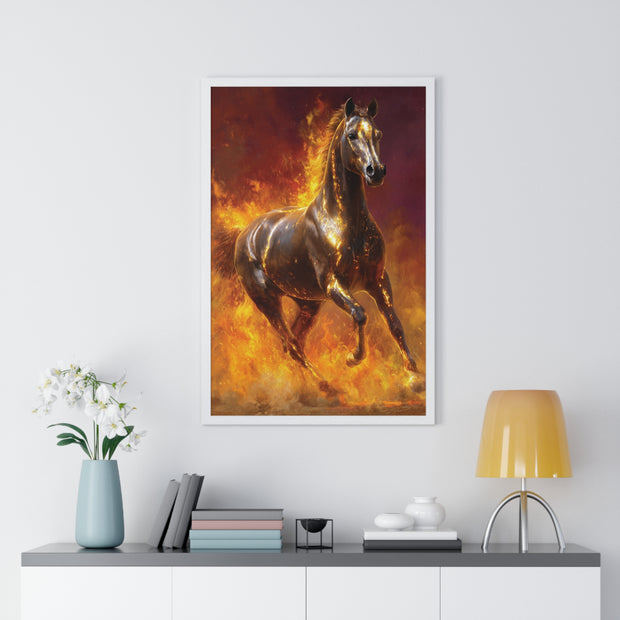 Majestic Fire Horse Vertical Framed Poster, Horse Wall Art, Equestrian Decor, Gift for Animal Lovers, Unique Home Decor