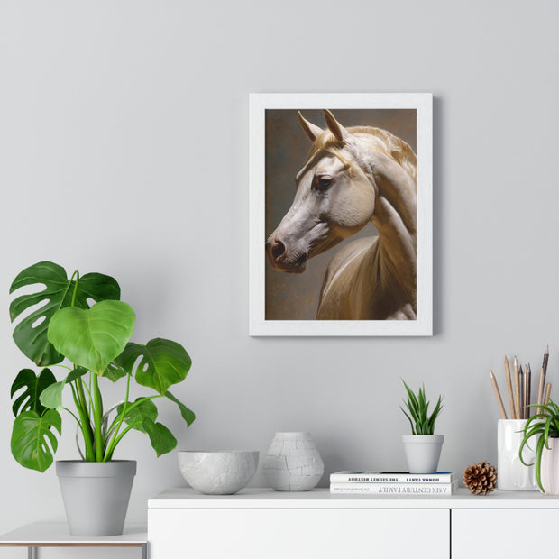 Elegant Horse Framed Art Print, White Horse Wall Decor, Equine Decor, Animal Lover Gift, Rustic Home Wall Art