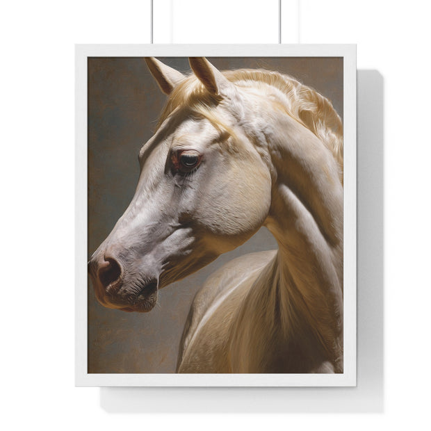 Elegant Horse Framed Art Print, White Horse Wall Decor, Equine Decor, Animal Lover Gift, Rustic Home Wall Art