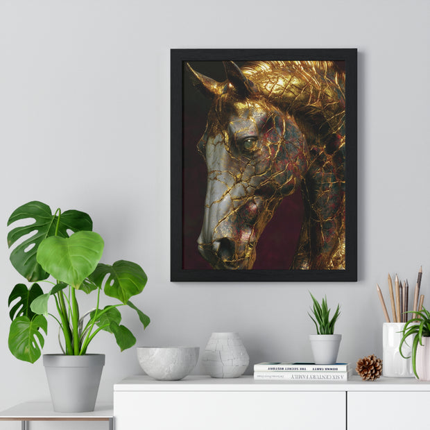 Elegant Horse Framed Art Print | Gold Abstract Horse Wall Decor, Horse Lover Gift, Rustic Home Decor, Equine Print